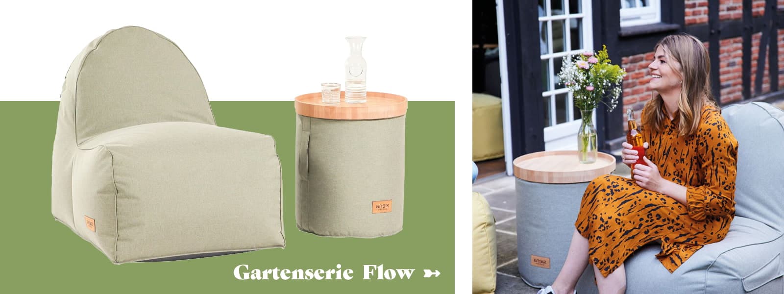 Outdoor Sessel in mintgrün mit passendem Hocker
